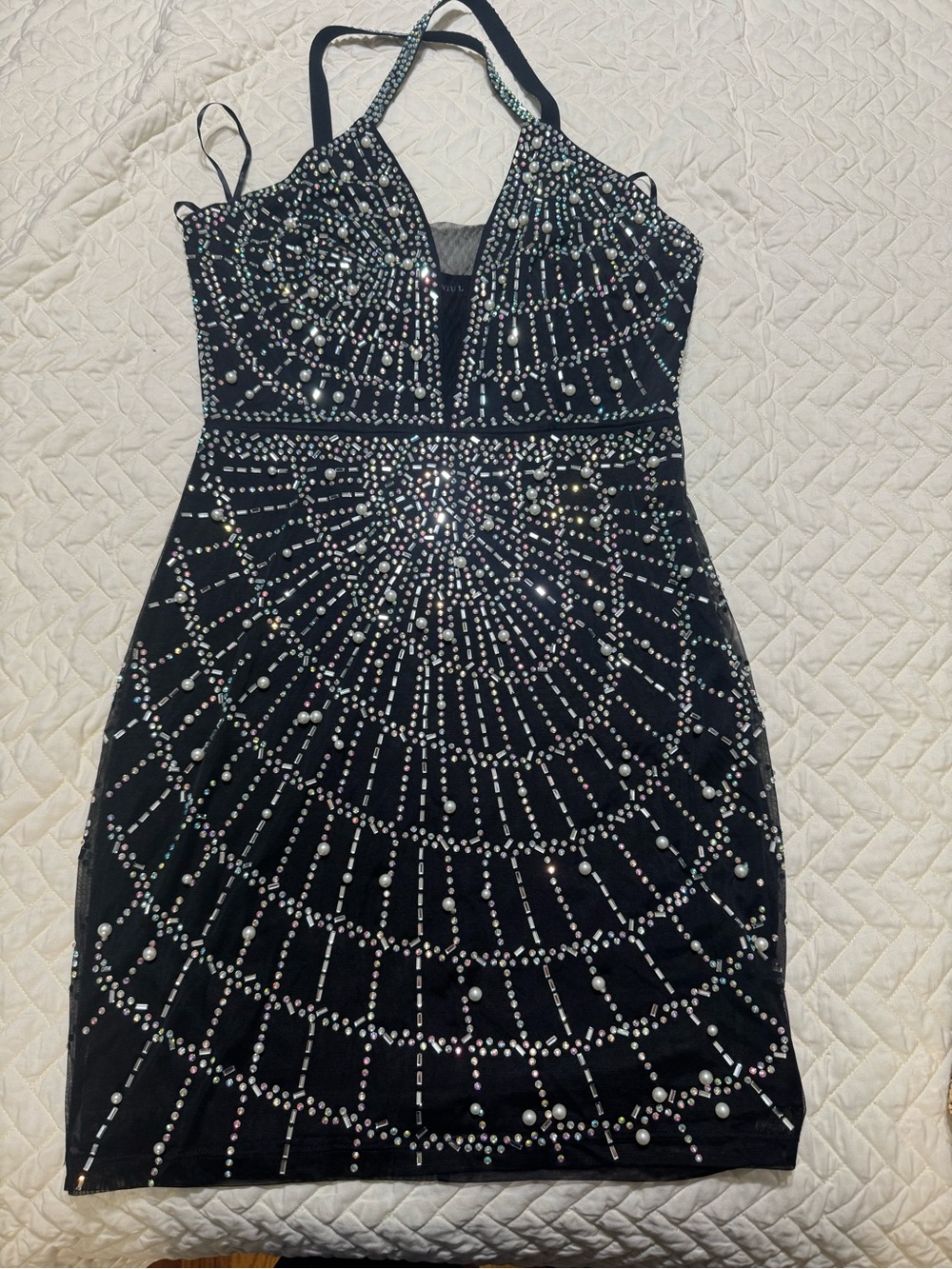 Elegant Black Rhinestone Halter Bodycon Dress
